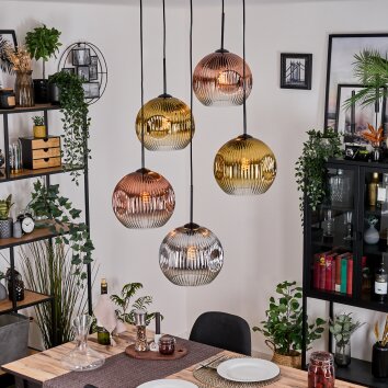 Koyoto Lampadario a sospensione, Lampada a sfera, Lampada a sospensione a cluster Cromo, Oro, Chiaro, Ramato, Grigio fumo, 5-Luci