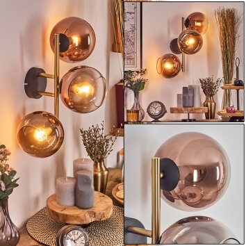 Koyoto Lampada a sfera, Applique Oro, Nero, 3-Luci