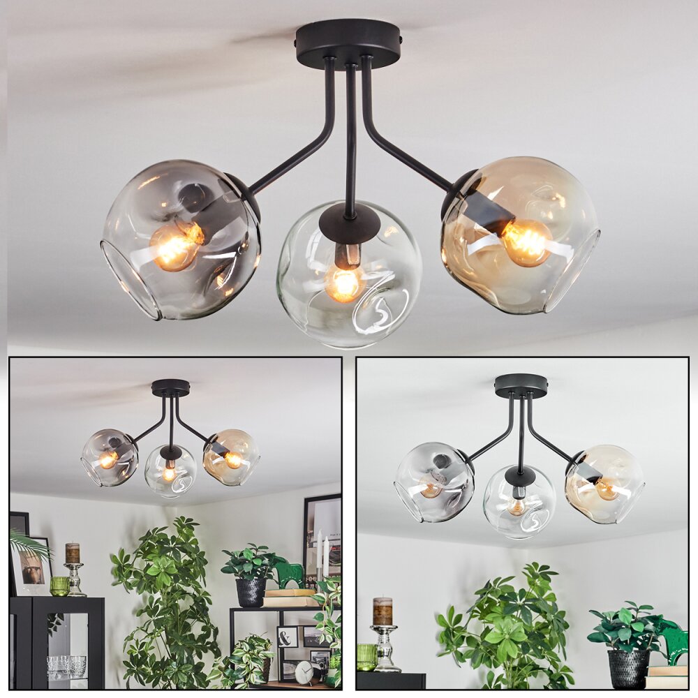Ripoll Plafoniera, Lampada a sfera Ambrato, Chiaro, Grigio fumo, 3-Luci main product photo