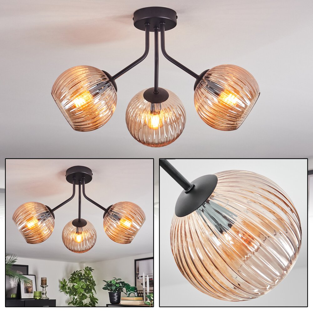 Koyoto Plafoniera, Lampada a sfera Ambrato, 3-Luci main product photo
