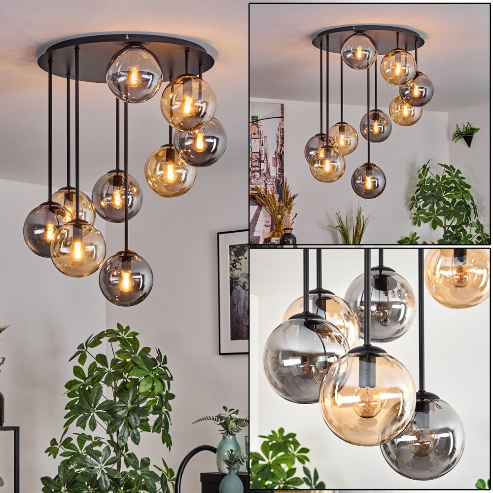 Gastor Plafoniera, Lampada a sfera Ambrato, Grigio fumo, 9-Luci main product photo