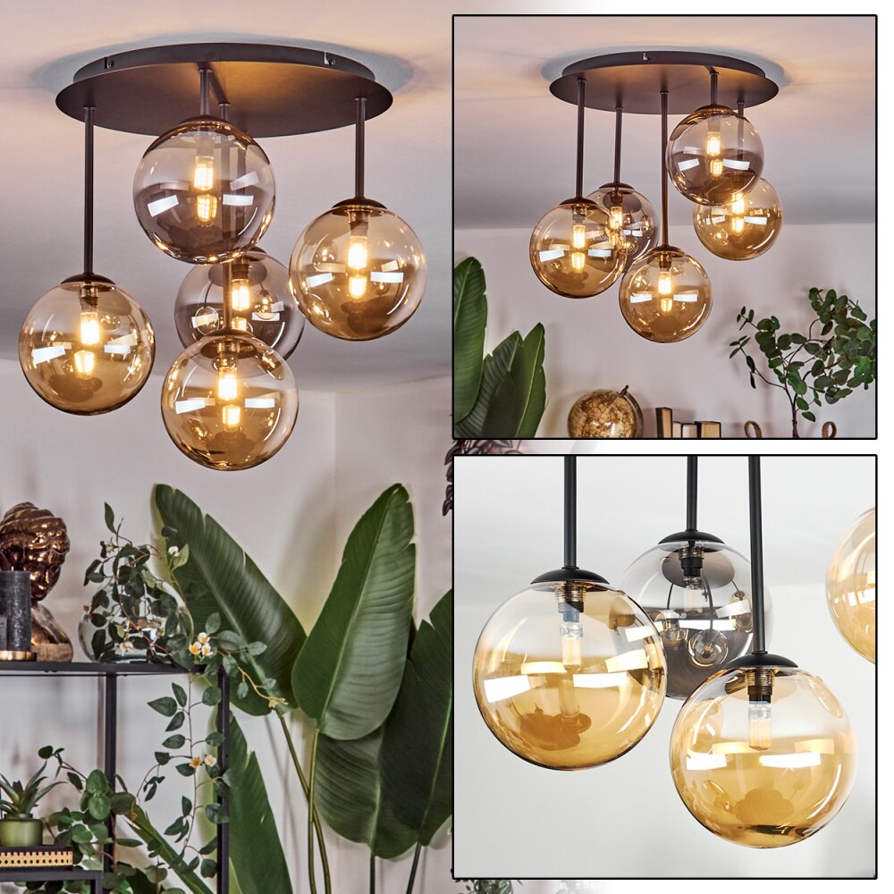Chehalis Plafoniera, Lampada a sfera Ambrato, Grigio fumo, 5-Luci main product photo