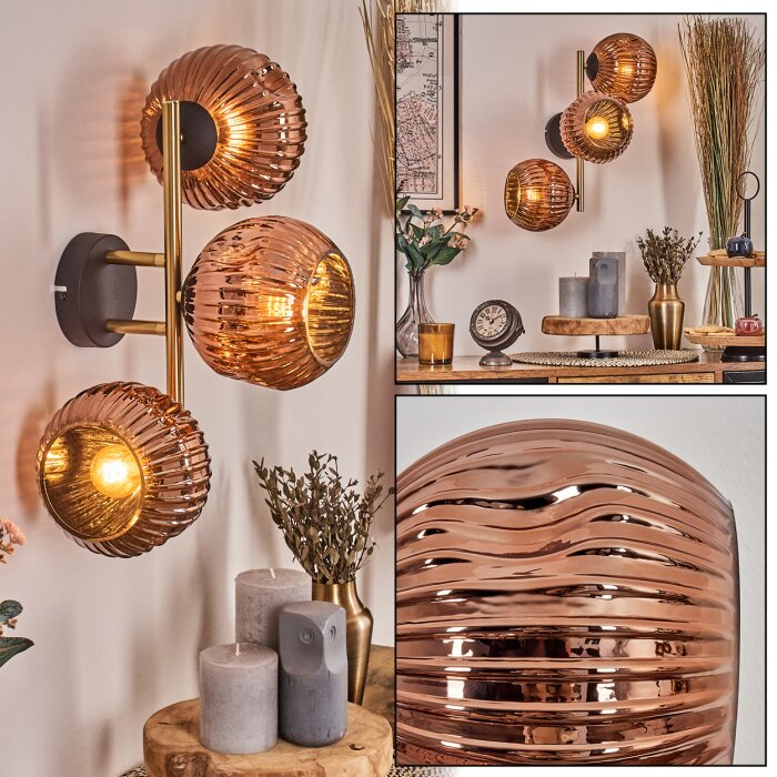 Ripoll Lampada a sfera, Applique Oro, Nero, 3-Luci
