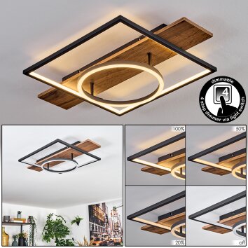 Pompu Plafoniera LED Marrone, Aspetto del legno, Nero, 1-Luce