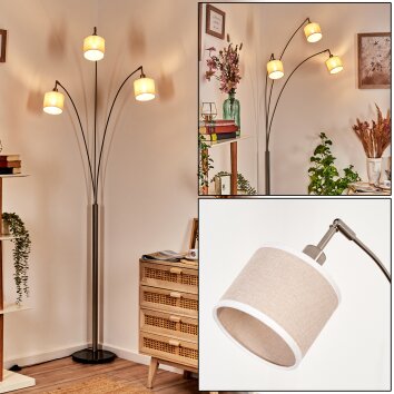 Bassagoda Lampada da terra Nichel opaco, Nero, 3-Luci