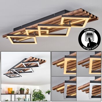 Ellekilde Plafoniera LED Marrone, Aspetto del legno, Nero, 2-Luci