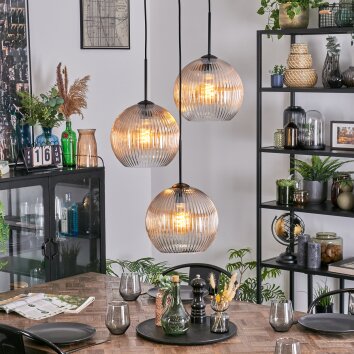 Koyoto Lampadario a sospensione, Lampada a sfera, Lampada a sospensione a cluster 30 cm Ambrato, Chiaro, 3-Luci