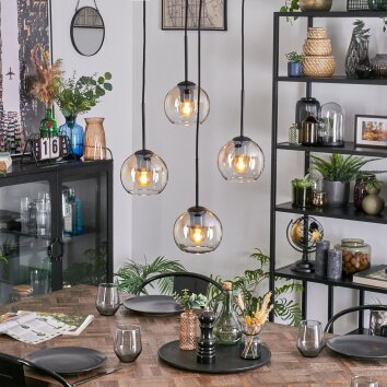 Koyoto Lampadario a sospensione, Lampada a sfera, Lampada a sospensione a cluster Ambrato, Chiaro, 4-Luci