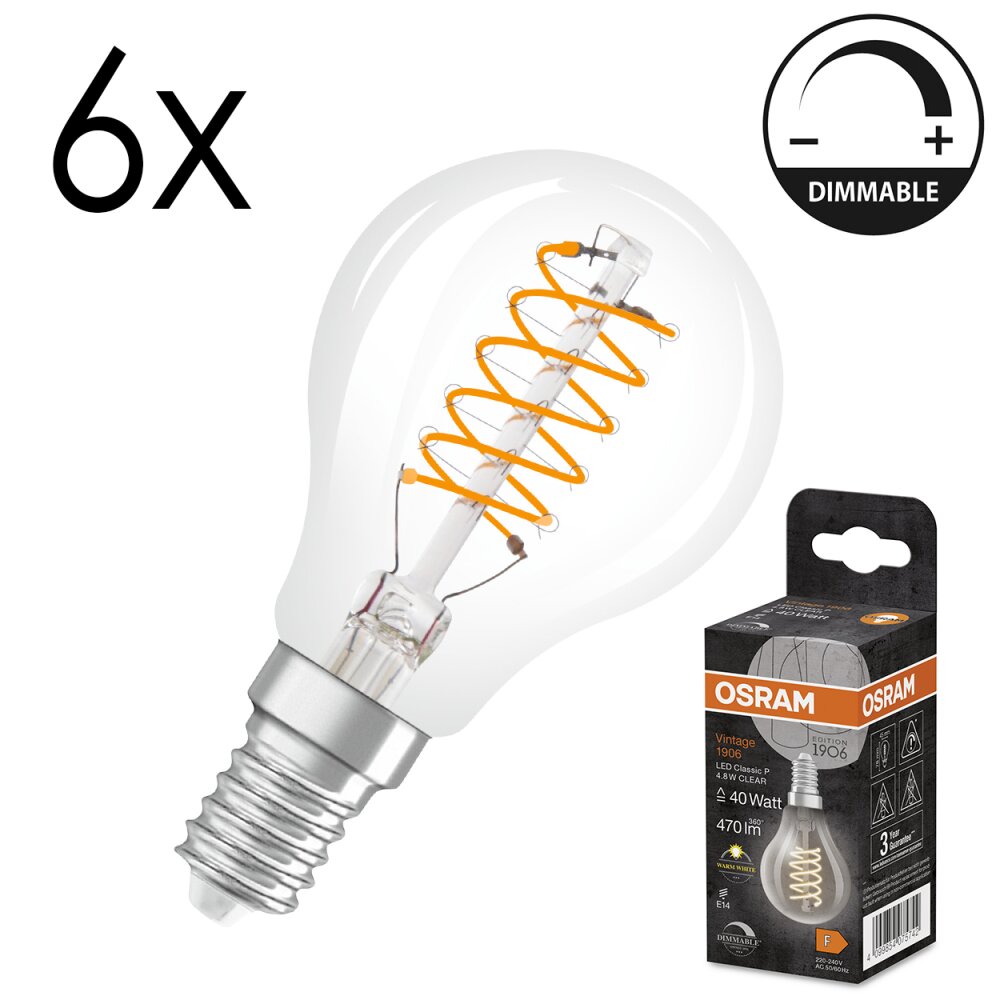 Illuminazione Osram E14 LED 4.8 Watt Bianco caldo dimmerabile 470 Lumen main product photo