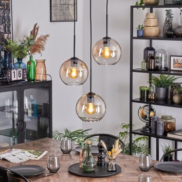 Koyoto Lampadario a sospensione, Lampada a sfera, Lampada a sospensione a cluster Ambrato, Chiaro, 3-Luci