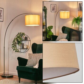 Soungou Lampada da terra, Lampade ad arco Nichel opaco, Nero, 1-Luce, Paralume in tessuto