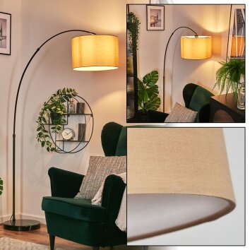 Soungou Lampada da terra, Lampade ad arco Cromo, Nero, 1-Luce, Paralume in tessuto