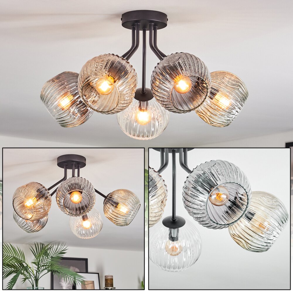 Ripoll Plafoniera, Lampada a sfera Ambrato, Chiaro, Grigio fumo, 5-Luci main product photo