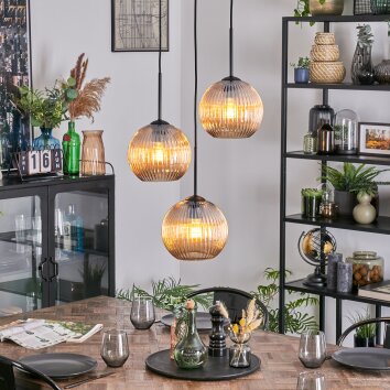 Koyoto Lampadario a sospensione, Lampada a sfera, Lampada a sospensione a cluster 30 cm Ambrato, 3-Luci