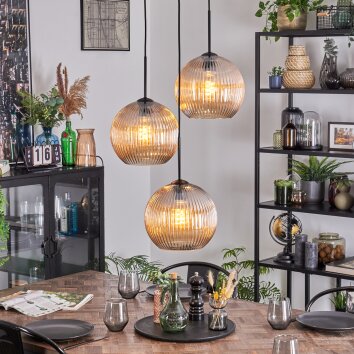 Koyoto Lampadario a sospensione, Lampada a sfera, Lampada a sospensione a cluster 30 cm Ambrato, 3-Luci