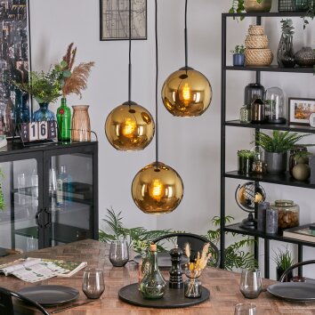 Koyoto Lampadario a sospensione, Lampada a sfera, Lampada a sospensione a cluster 30 cm Oro, 3-Luci