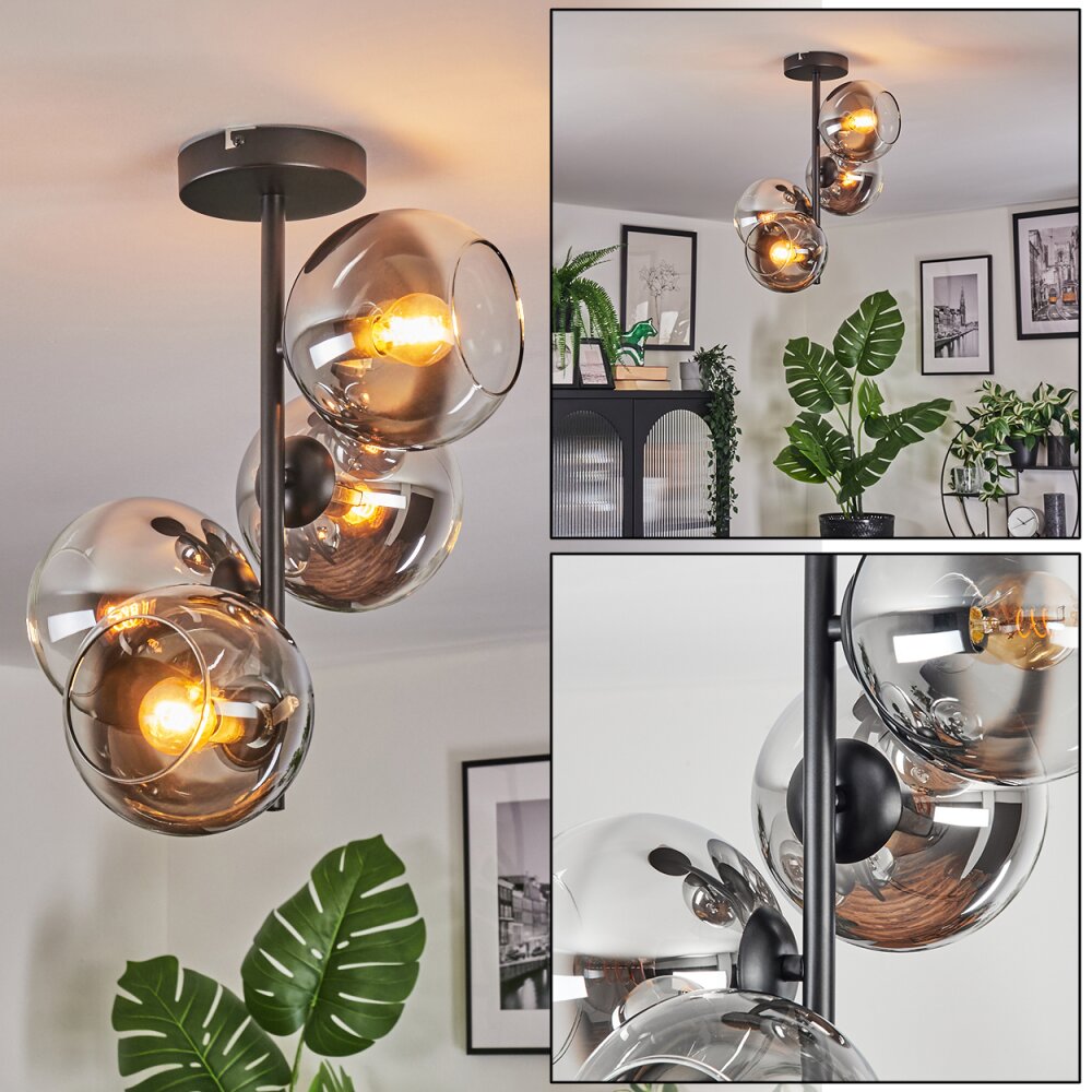 Koyoto Plafoniera, Lampada a sfera 32 cm Cromo, Chiaro, Grigio fumo, 4-Luci main product photo