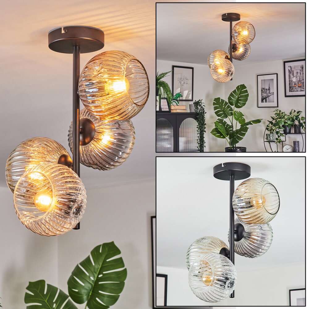 Ripoll Plafoniera, Lampada a sfera Ambrato, Chiaro, Grigio fumo, 4-Luci main product photo