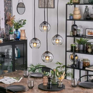Koyoto Lampadario a sospensione, Lampada a sfera, Lampada a sospensione a cluster 35 cm Chiaro, Grigio fumo, 4-Luci Koyoto Lampadario a sospensione, Lampada a sfera, Lampada a sospensione a cluster 35 cm Chiaro, Grigio fumo, 4-Luci