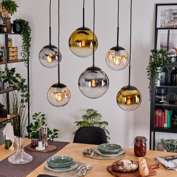 Gastor Lampadario a sospensione, Lampada a sfera, Lampada a sospensione Ambrato, Oro, Chiaro, Grigio fumo, 6-Luci