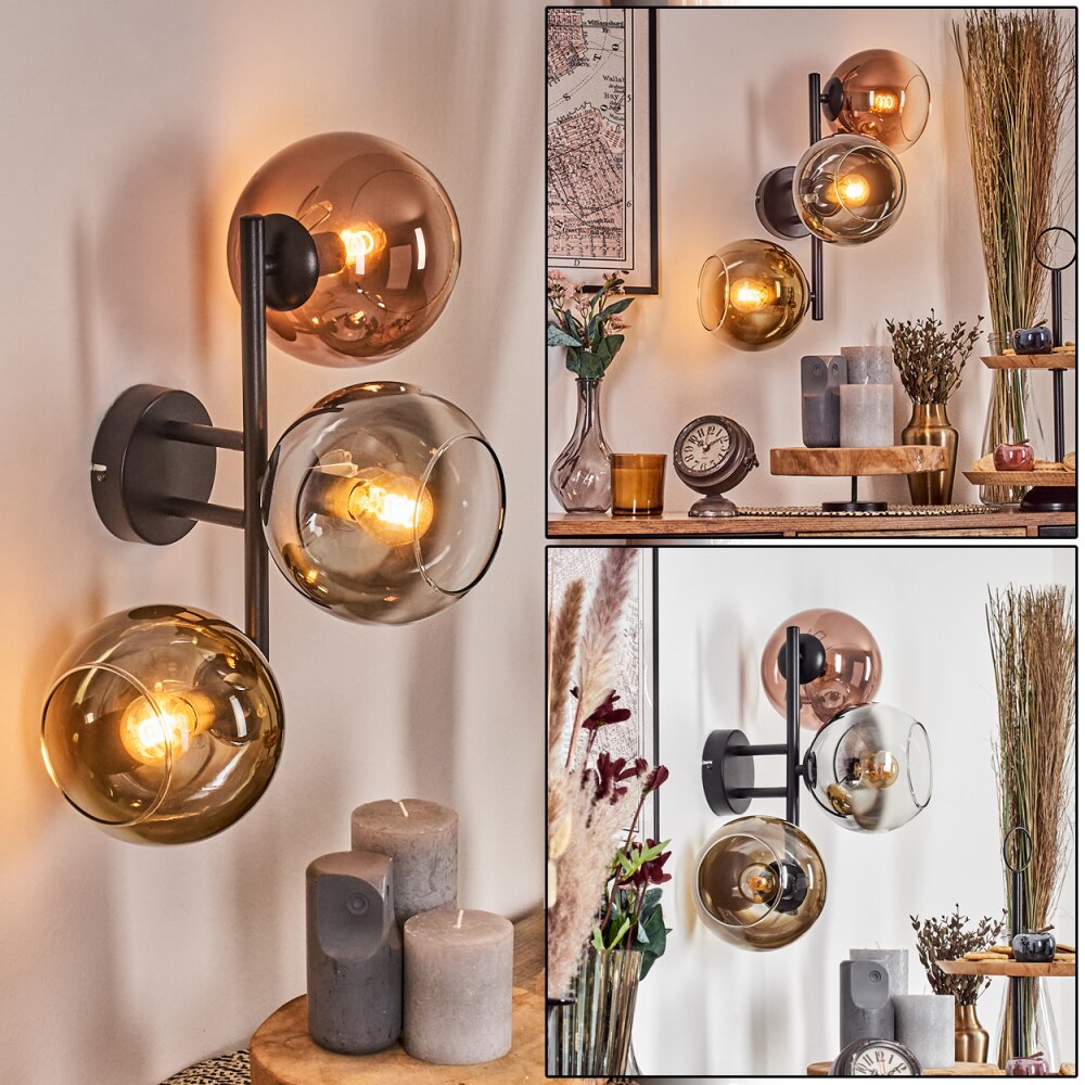 Koyoto Lampada a sfera, Applique Cromo, Oro, Chiaro, Ramato, Grigio fumo, 3-Luci main product photo