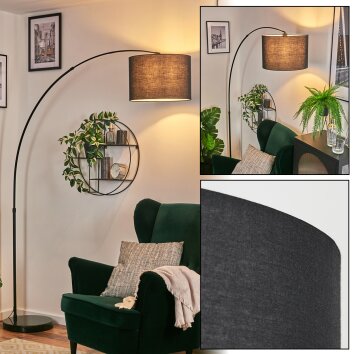 Bassagoda Lampada da terra, Lampade ad arco Nero, 1-Luce, Paralume in tessuto