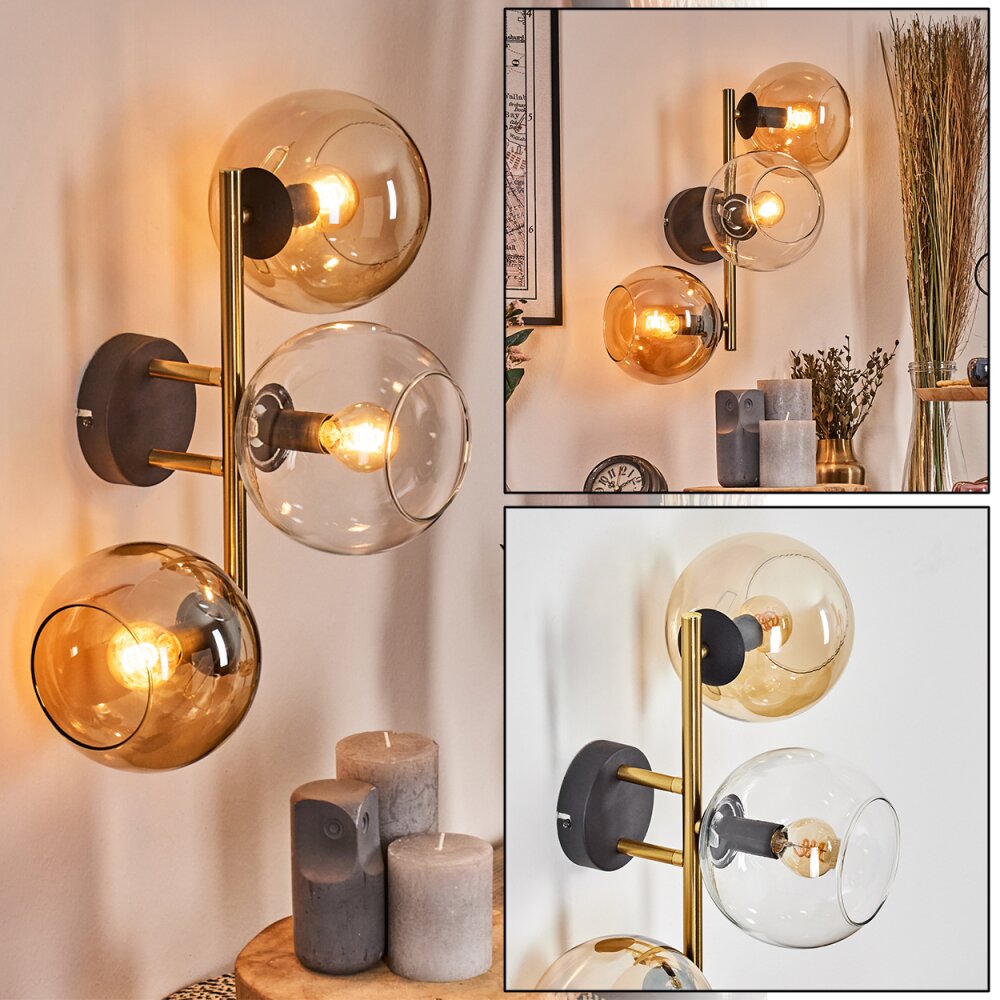 Koyoto Lampada a sfera, Applique Oro, Nero, 3-Luci main product photo