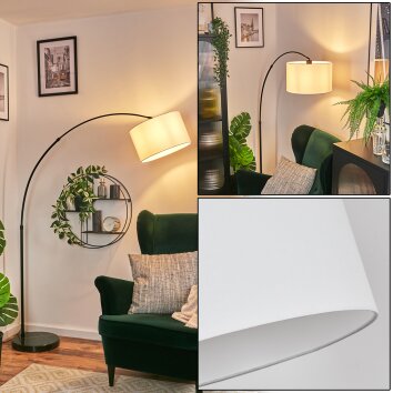 Bassagoda Lampada da terra, Lampade ad arco Nero, 1-Luce, Paralume in tessuto