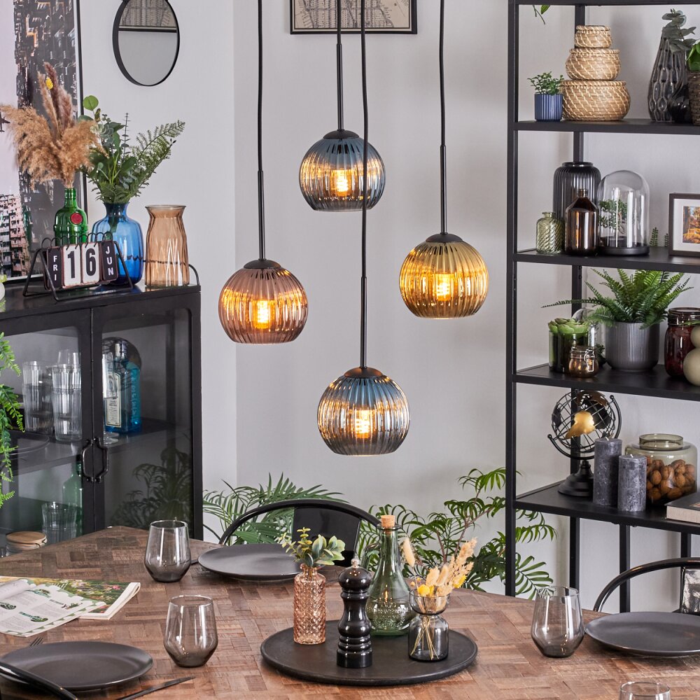 Koyoto Lampadario a sospensione, Lampada a sfera, Lampada a sospensione a cluster Blu, Oro, Ramato, 4-Luci main product photo