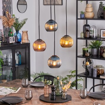 Koyoto Lampadario a sospensione, Lampada a sfera, Lampada a sospensione a cluster Blu, Oro, Ramato, 4-Luci