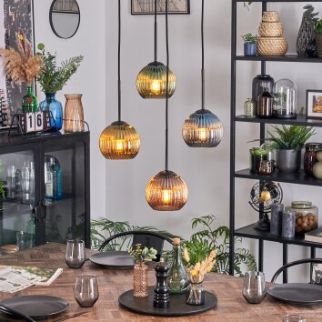 Koyoto Lampadario a sospensione, Lampada a sfera, Lampada a sospensione a cluster Blu, Oro, Verde, Ramato, 4-Luci