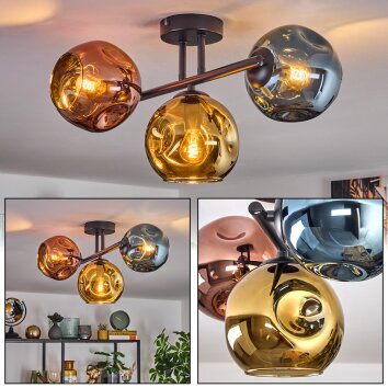 Ripoll Plafoniera, Lampada a sfera Blu, Oro, Ramato, 3-Luci