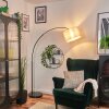 Bassagoda Lampada da terra, Lampade ad arco Nero, 1-Luce, Paralume in tessuto