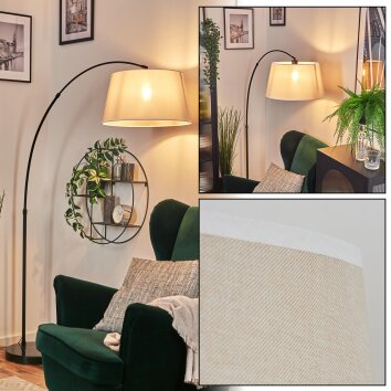 Bassagoda Lampada da terra, Lampade ad arco Nero, 1-Luce, Paralume in tessuto
