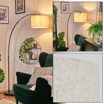 Bassagoda Lampada da terra, Lampade ad arco Cromo, Nero, 1-Luce, Paralume in tessuto