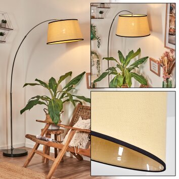 Chellas Lampada da terra, Lampade ad arco Cromo, Nero, 1-Luce, Paralume in tessuto