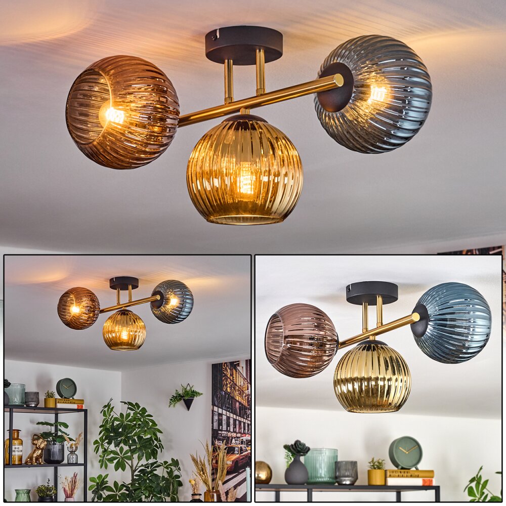 Koyoto Plafoniera, Lampada a sfera Oro, Nero, 3-Luci main product photo