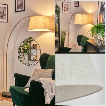 Bassagoda Lampada da terra, Lampade ad arco Ottone, Nero, 1-Luce, Paralume in tessuto