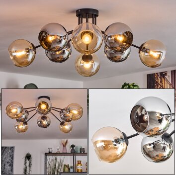 Koyoto Plafoniera, Lampada a sfera 86 cm Ambrato, Cromo, Grigio fumo, 8-Luci