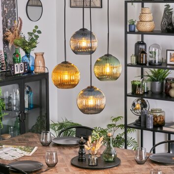 Koyoto Lampadario a sospensione, Lampada a sfera, Lampada a sospensione a cluster Blu, Oro, Verde, 4-Luci