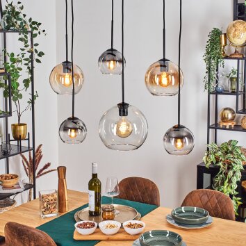 Koyoto Lampadario a sospensione, Lampada a sfera, Lampada a sospensione Ambrato, Chiaro, Grigio fumo, 6-Luci
