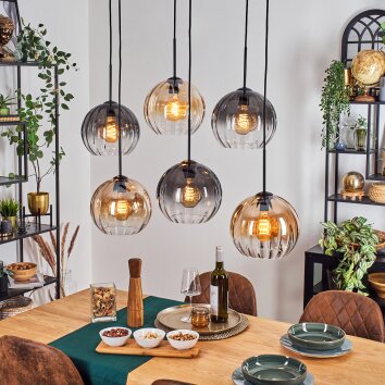 Koyoto Lampadario a sospensione, Lampada a sfera, Lampada a sospensione Ambrato, Chiaro, Grigio fumo, 6-Luci