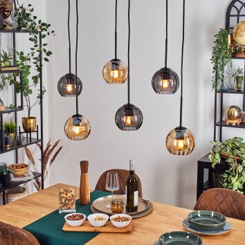 Koyoto Lampadario a sospensione, Lampada a sfera, Lampada a sospensione Ambrato, Grigio fumo, 6-Luci