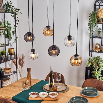 Koyoto Lampadario a sospensione, Lampada a sfera, Lampada a sospensione Ambrato, Chiaro, Grigio fumo, 6-Luci