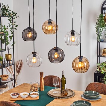 Koyoto Lampadario a sospensione, Lampada a sfera, Lampada a sospensione Ambrato, Chiaro, Grigio fumo, 6-Luci