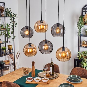 Koyoto Lampadario a sospensione, Lampada a sfera, Lampada a sospensione Ambrato, Grigio fumo, 6-Luci