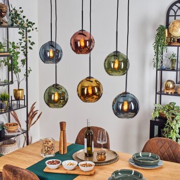 Koyoto Lampadario a sospensione, Lampada a sfera, Lampada a sospensione Blu, Oro, Verde, Ramato, 6-Luci