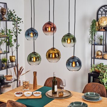 Koyoto Lampadario a sospensione, Lampada a sfera, Lampada a sospensione Blu, Oro, Verde, Chiaro, Ramato, 6-Luci