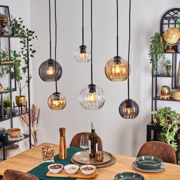 Koyoto Lampadario a sospensione, Lampada a sfera, Lampada a sospensione Ambrato, Chiaro, Grigio fumo, 6-Luci