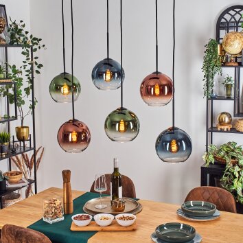 Koyoto Lampadario a sospensione, Lampada a sfera, Lampada a sospensione Blu, Verde, Chiaro, Ramato, 6-Luci